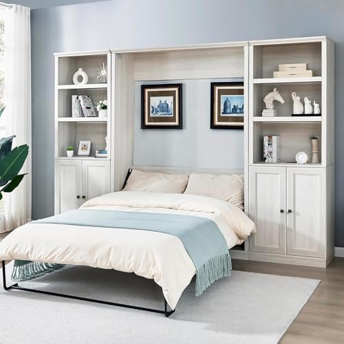 MERITLINE Queen Murphy Bed with Storage Bookcase and Charging Station E996