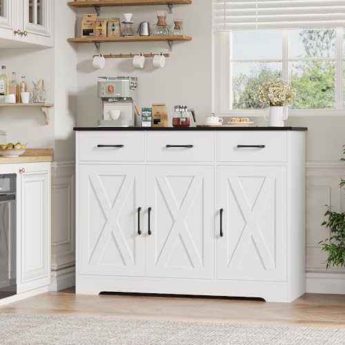 HOSTACK Modern Farmhouse Sideboard Buffet Cabinet with Barn Doors, White U8843