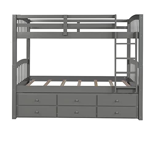 Harper & Bright Designs Twin Over Twin Bunk Bed with Storage Drawers, Solid Wood, Espresso P440327