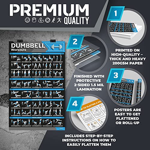 Laminated Large Workout Poster Set for Home Gym Exercise Charts M2103