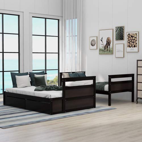 Twin Over Full Bunk Bed with Ladder, Solid Wood, Gray Y4986