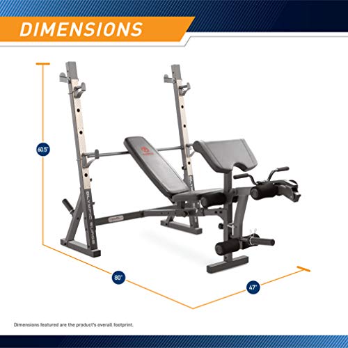 Marcy Olympic Workout Bench with Preacher Curl Pad and Weight Rack, White/Black R86365