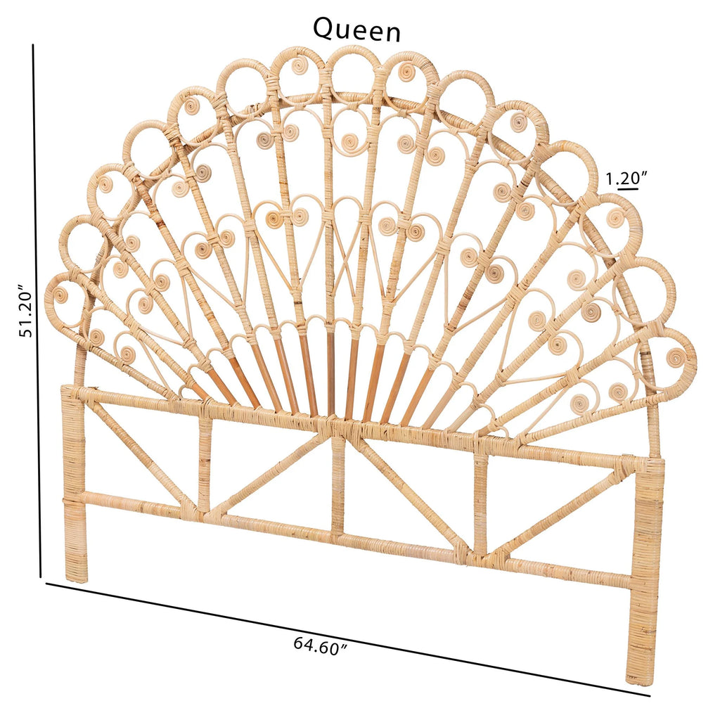 Rasima Modern Bohemian Natural Brown Rattan Queen Headboard F983