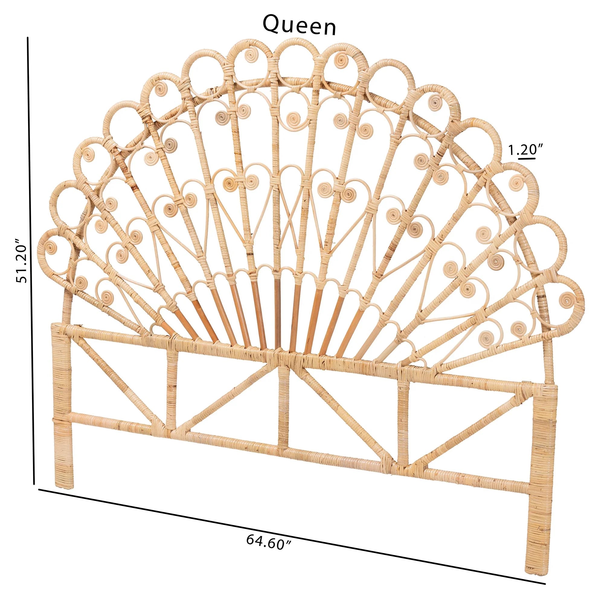Rasima Modern Bohemian Natural Brown Rattan Queen Headboard F983