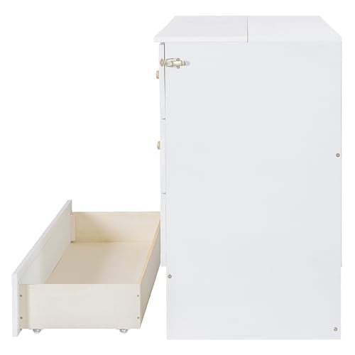 Ball & Cast Queen Size Solid Pine Murphy Bed with Charging Station, White + Walnut P2075