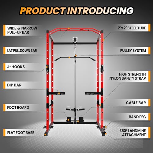 Power Cage with LAT Pulldown and Cable Pulley System for Home Gym N4466