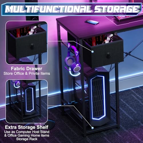 X-cosrack 33.5" Small Gaming Desk with LED Lights & Power Outlets, Black B62968