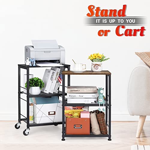 LIANTRAL 3 Tier Rolling Cart, Brown Kitchen Storage Cart on Wheels M635