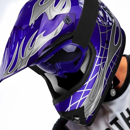 SLMOTO Dot Youth Kids Motocross Offroad Helmet with Goggles and Gloves Blue Skull D851858