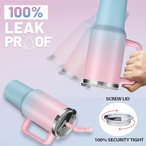 40 oz Tumbler with Handle and Straw Lid - Leak-proof Vacuum Insulated Travel Cup I15292
