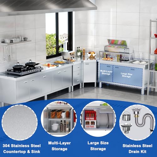 ZZV Freestanding Stainless Steel Utility Sink with Cabinet I631996