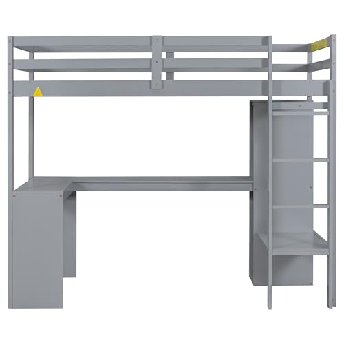 SOFTSEA Full Size Loft Bed with Desk & Wardrobe, White F150304