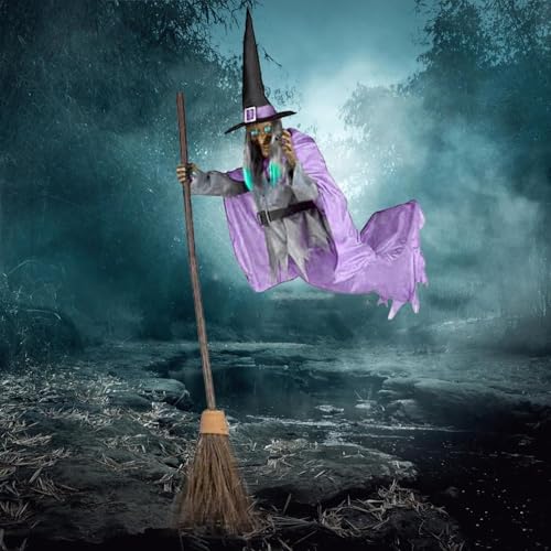 6FT Animated Flying Witch Halloween Decor with Sounds and Lights E809