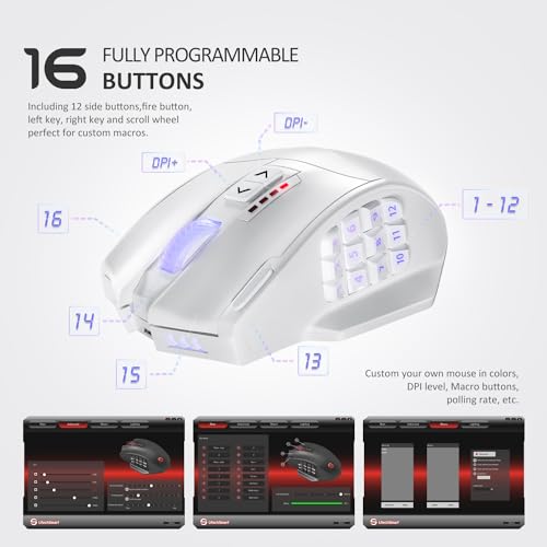 UtechSmart Venus Pro RGB Wireless MMO Gaming Mouse, 16000 DPI, 16 Programmable Buttons M66772