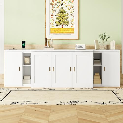 Ball & Cast Queen Size Solid Pine Murphy Bed with Charging Station, White + Walnut P2075