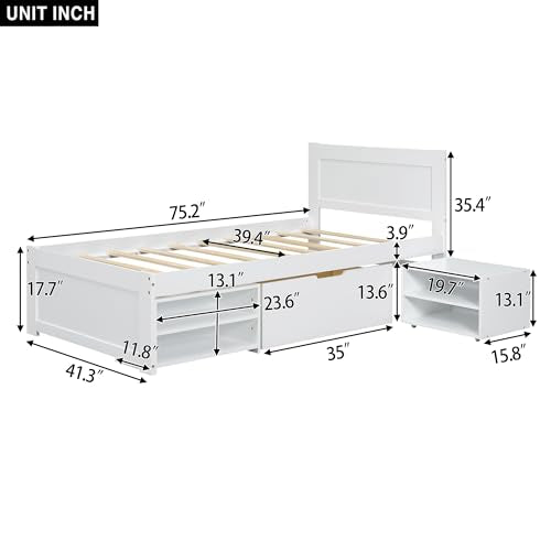 SOFTSEA Full Size Platform Bed with Storage Drawers and Bookcase Headboard, White V613109