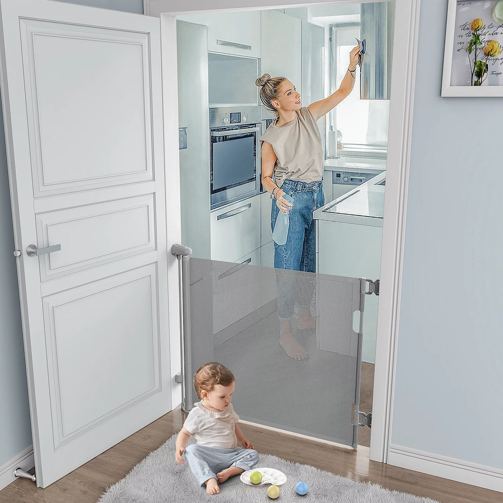 Retractable Baby Gate for Stairs, BabyBond Extra Wide 59" x 33" Tall, Gray O944
