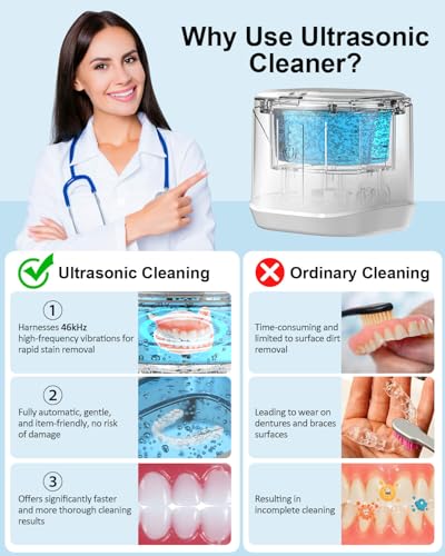 BCOM Ultrasonic Retainer Cleaner 46kHz, Portable Jewelry Cleaner for Dental Retainer, Watch, Ring H869133
