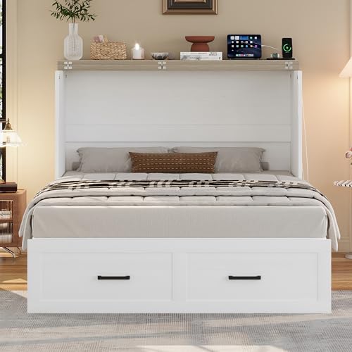 Queen Size Murphy Bed Cabinet with Charging Station, White P336686