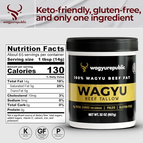 Wagyu Republic Grass Fed Beef Tallow for Cooking, Steak, and Balm - 7lbs D8438