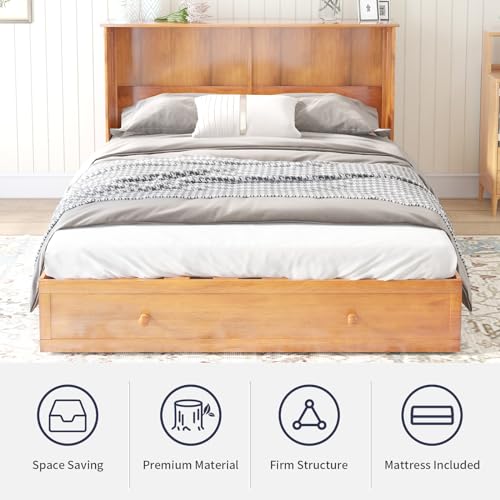 Queen Size Murphy Bed with Storage Drawer and USB Charging Station, Gray L928