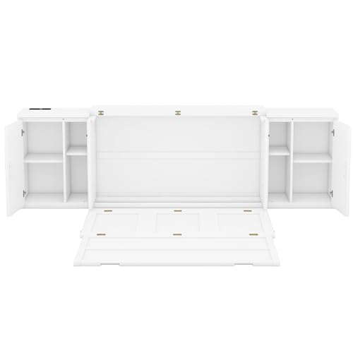 Queen Size Solid Pine Murphy Bed Chest with Charging Station and Storage Drawer K498