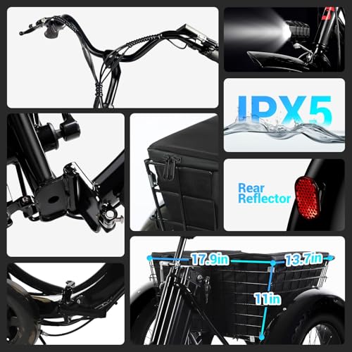 Geemax Electric Tricycle for Adults, 20" x 4.0 Fat Tire, 750W, Foldable 3-Wheel, Black V334