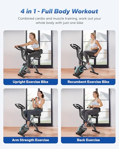 MERACH Folding Exercise Bike, 4-in-1 Upright Indoor Cycling with Magnetic Resistance Y910