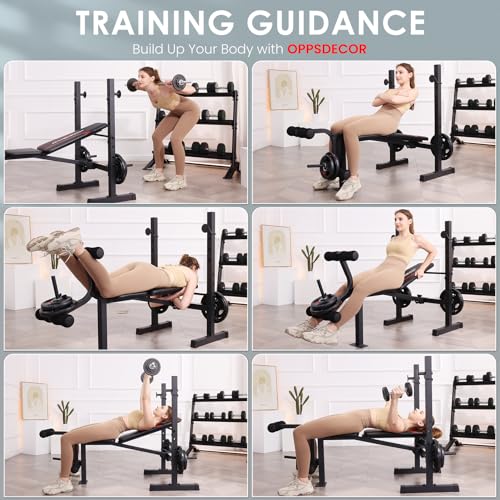 OPPSDECOR 8-in-1 Adjustable Weight Bench with Squat Rack, Foldable Home Gym K791