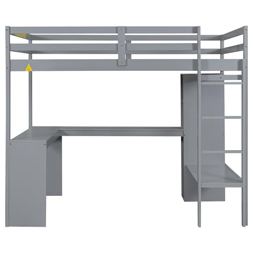 SOFTSEA Full Size Loft Bed with Desk & Wardrobe, White F150304