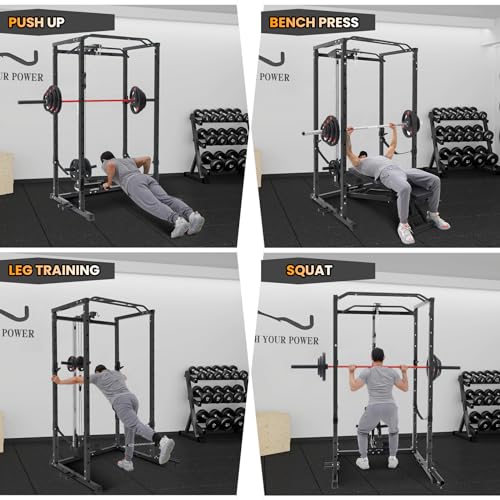Power Cage with LAT Pulldown and Cable Pulley System for Home Gym N4466