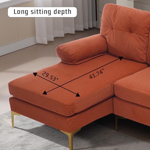 80.7" L Shaped Sleeper Sofa with Chaise, Chenille Fabric, Orange P292