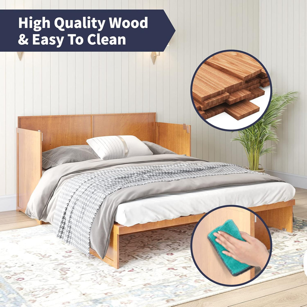 Murphy Cabinet Bed with Built-in USB Power Strip and 2 Drawers, Cherry H63614