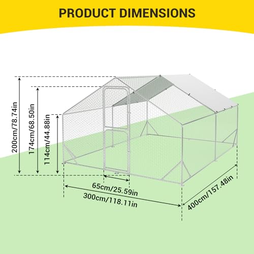 Large Metal Chicken Coop with Run Walk-in Poultry Cage Outdoor Backyard Farm I98427