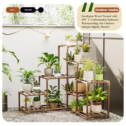 Bamworld Plant Stand Indoor Outdoor Wood Plant Rack 3 Tier Ladder D51744