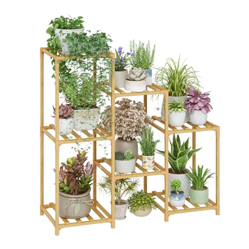 Bamworld Plant Stand Indoor Outdoor Wood Plant Rack 3 Tier Ladder D51744