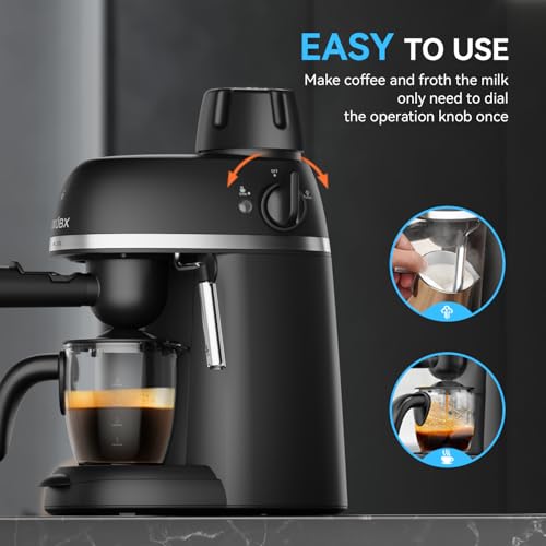 Coffee Machine 3.5 Bar Espresso & Cappuccino Maker with Steam Wand, Black W2412