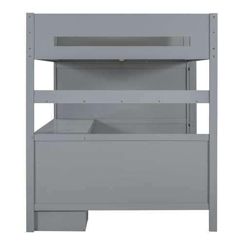 Harper & Bright Designs Twin Size Loft Bed with L-Shaped Desk and Stairs, Solid Wood, White D768