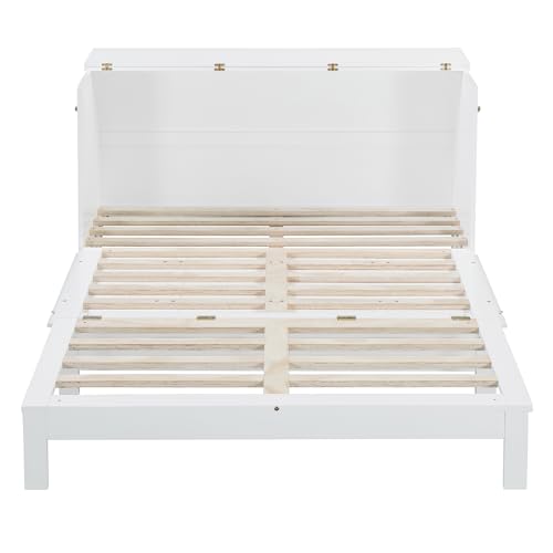Harper & Bright Designs Queen Murphy Bed Cabinet with USB Charging Station, White D9669