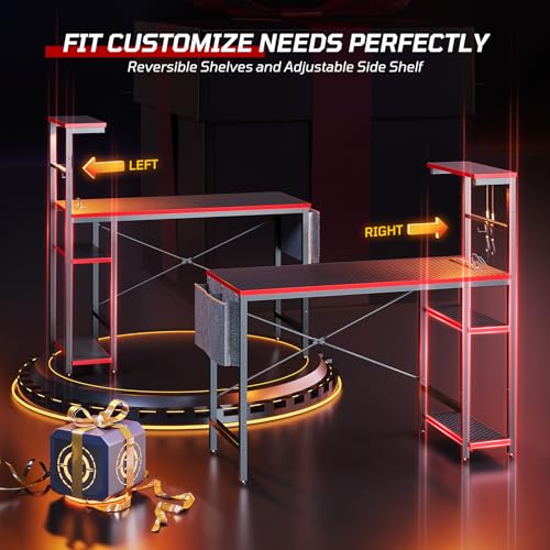 Bestier Gaming Desk with LED Lights, 51.3 Inch Computer Desk Q970