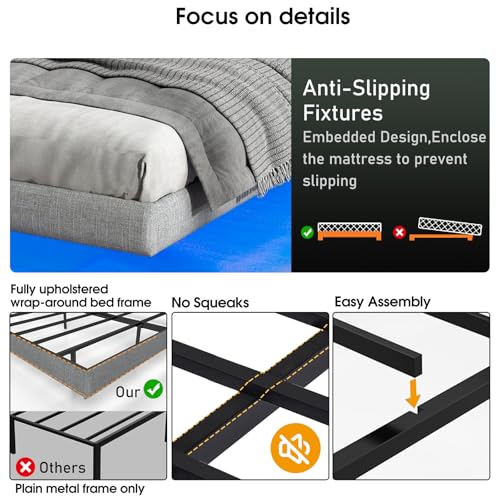 Full Floating Bed Frame Full Size with LED Lights, Heavy Duty Metal Slats C2574