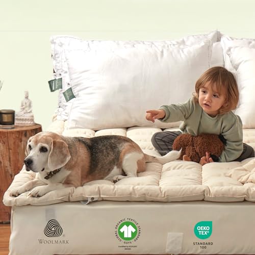 Organic Merino Wool Pillow Top Mattress Topper - 2" Twin XL, Handmade, Non-toxic N3786