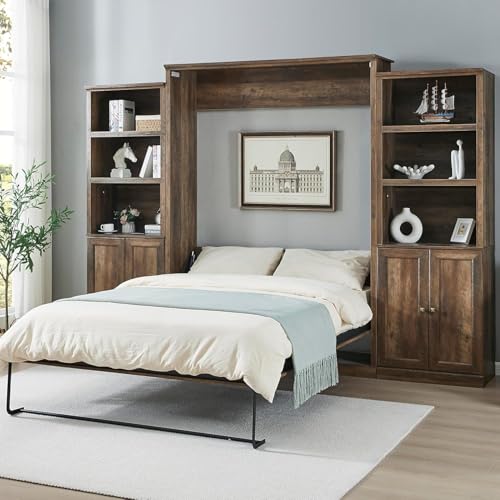 MERITLINE Queen Murphy Bed with Storage Bookcase and Charging Station E996