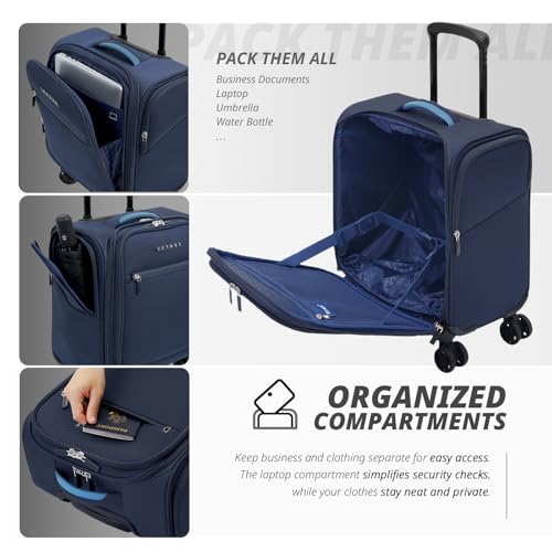 Verage Under Seat Luggage with Wheels, Softside Spinner Carry On, Navy 14-Inch A51804
