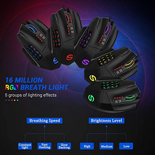 UtechSmart Venus Pro RGB Wireless MMO Gaming Mouse, 16000 DPI, 16 Programmable Buttons M66772