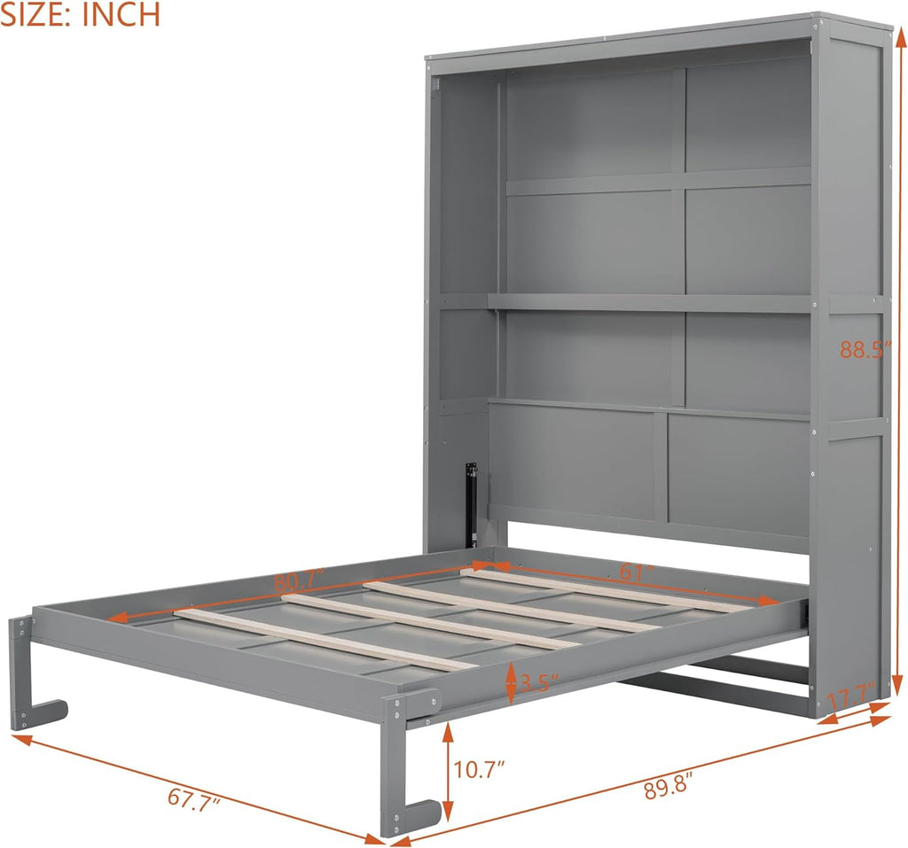 Queen Size Murphy Bed with Shelves, Grey B560