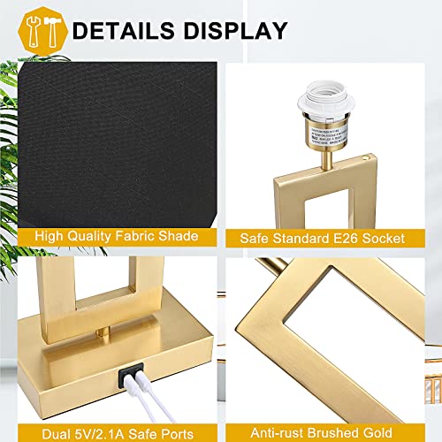 22" Touch Control Table Lamps with USB Ports, Dimmable, Gold & White V1178