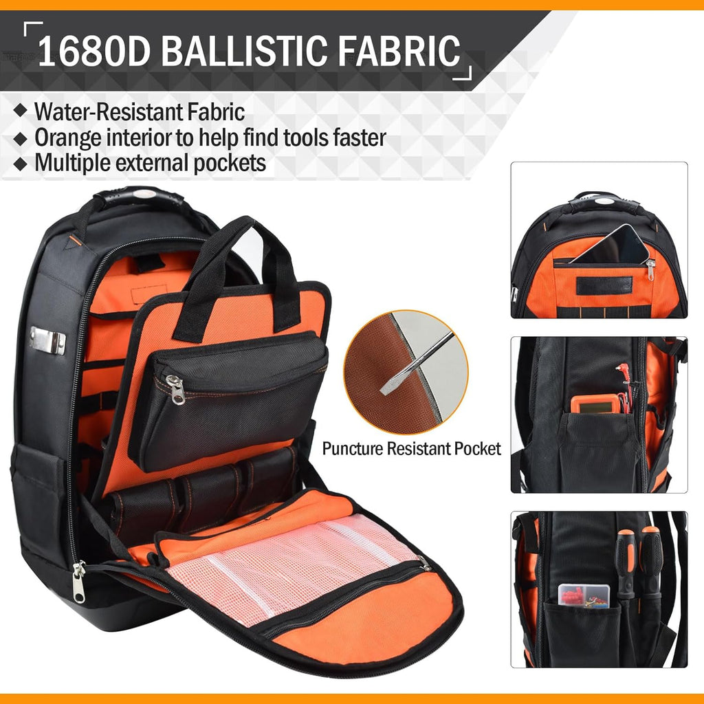 Heavy Duty Tool Backpack for Electrician, HVAC, Men with Waterproof Base S362