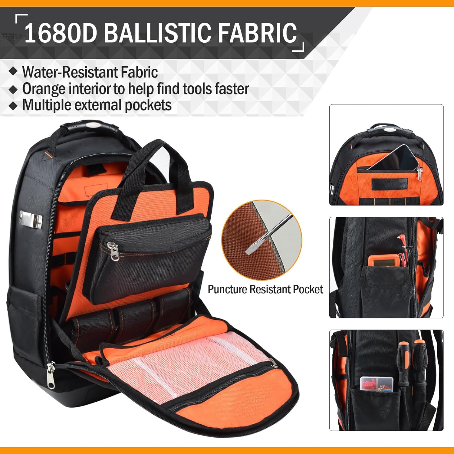 Heavy Duty Tool Backpack for Electrician, HVAC, Men with Waterproof Base S362