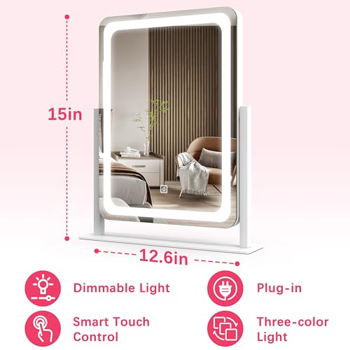 Vanity Mirror with Lights, 12.6"×15" LED Makeup Mirror, Touch Control Dimmable D52089